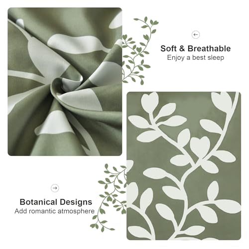 METAHOTS Queen Size Comforter Set - 7 Piece Floral Botanical on Green Comforter Sets with Sheets and Pillows, Soft Lightweight Microfiber Bedding Set for All Season(90"X90") METAHOTS