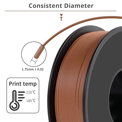 TEQStone Wood PLA Filament 1.75mm Brown 1KG, 15% Real Wood Fiber Infused, Perfectly Wound Consistent Diameter +/-0.03mm 3D Printer Filament Vacuum Packaging (Rosewood Color Tone) TEQStone