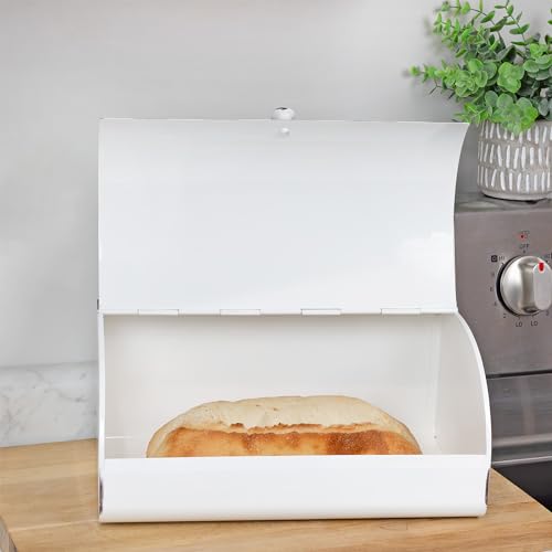 AuldHome White Bread Box; Farmhouse Vintage Enamelware Countertop Bread Bin AuldHome Design