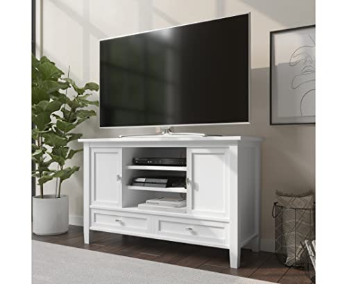 SIMPLIHOME Warm Shaker SOLID WOOD Universal TV Media Stand, 47 inch Wide, Transitional, Living Room Entertainment Center, Storage Cabinet, for Flat Screen TVs up to 55 inches in White SIMPLIHOME