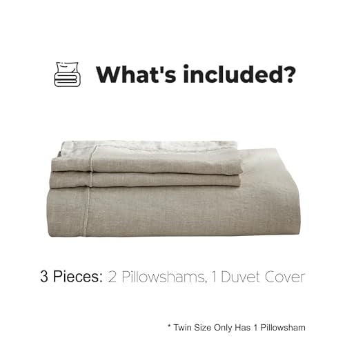 Simple&Opulence 100% Washed Linen Duvet Cover Set with Embroidered,3 Pieces Soft Farmhouse Comforter Set with Button Closure,1 Duvet Cover and 2 Pillowshams(King,Natural Linen) Simple&Opulence