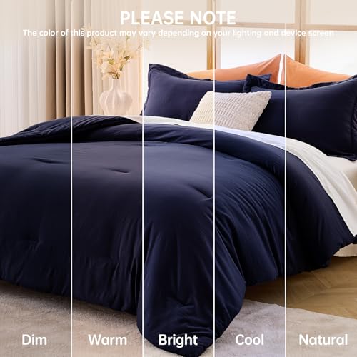 MUXHOMO Queen Comforter Set, All Season Ultra Soft Down Alternative Bedding - 3 Piece Lightweight Bed Set Includes 1 Comforter (90"x90") and 2 Pillow Shams (20"x26"), Navy Blue MUXHOMO