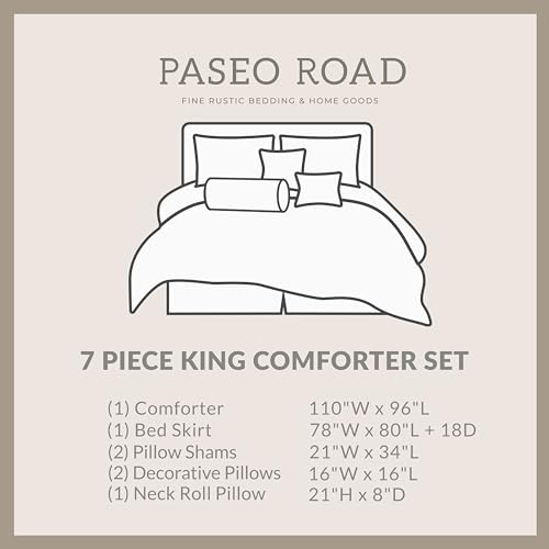 Paseo Road Sierra Western Bedding 7 Piece King Comforter Set, Faux Suede Chenille Jacquard Southwestern Bedding, Rustic Comforter Set with Bed Skirt, Shams, Accent Pillows H HIEND ACCENTS