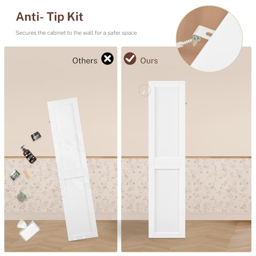 TEENFON 57.8" H Tall Bathroom Storage Cabinet with 4 Doors & 2 Adjustable Shelves, Freestanding Bathroom Cabinet with 2 Drawers, Kitchen Cabinets & Pantry, Cupboard for Kitchen, Dining Room, White TEENFON
