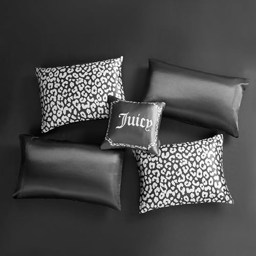 Juicy Couture Modern Black Leopard Satin King Comforter Set - Luxury Bed in a Bag – Soft & Stylish 8-Piece Bedding Collection Juicy Couture