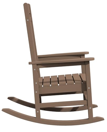 KINGYES HDPE Rocking Chairs Outdoor, Patio Rocking Chairs with 330lbs Support, Smooth Porch Rocker for Deck Lawn Yard, Brown KINGYES
