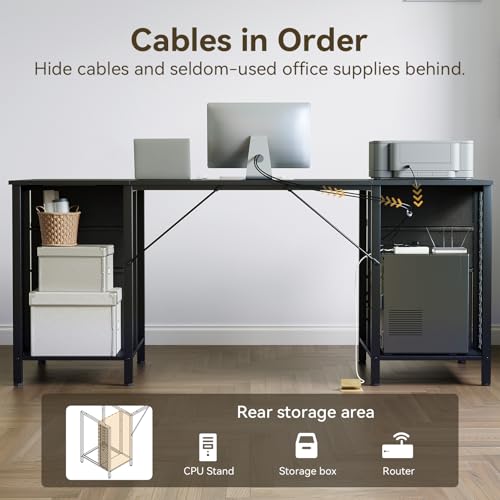 ODK 63 Inch Office Desk with 6 Fabric Drawers, Large Computer Desk for Home Office with Hidden Storage Shelves, Black ODK