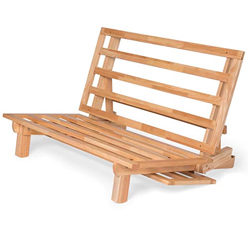 Nirvana Futons Tri-Fold Futon with Khaki Color Mattress Included (Full Size, Natural Finish, Solid Wood) - 13 Position Sofa Bed, Lounger, and Couch Nirvana Futons