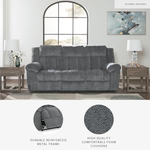 Signature Design by Ashley Tip-Off Modern Wall Hugger Power Reclining Sofa with Adjustable Headrest and USB Ports, Gray Signature Design by Ashley