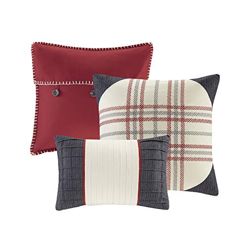 Madison Park Ridge Comforter Set - Cabin Lodge Plaid Herringbone Design, All Season Down Alternative Cozy Bedding with Matching Bedskirt, Shams, Decorative Pillow, Red Queen(90"x90") 7 Piece Madison Park