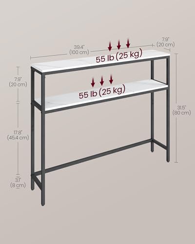 VASAGLE Console Table, 2-Tier Narrow Sofa Table with 2 Shelves, 7.9 x 39.4 x 31.5 Inches, for Living Room, Hallway, Entryway, Marble White and Ink Black ULNT131W59V1 VASAGLE