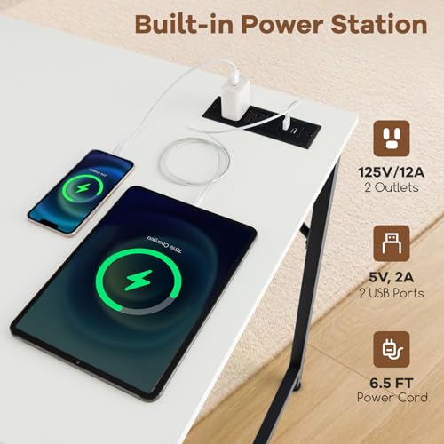 Tangkula 60" Conference Desk Set of 6, Modern Boardroom Desk with Storage Bag, Headphone Hook, Sturdy Metal Frame, Rectangular Seminar Table with Charging Station Tangkula