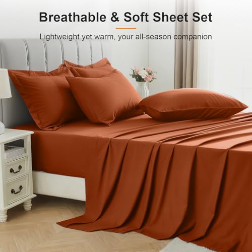 Easthome Twin Comforter Set 5 Piece - Soft Bed in a Bag Queen Size Comforter Sets, Cozy Luxury Bedding Sets with All Season Comforter, Flat Sheet, Fitted Sheet,Pillowcases & Shams, Orange Easthome