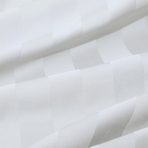 100% Egyptian Cotton Fitted Sheet King Size, 600 Thread Count, Single Fitted Sheet Only,16" Deep Pocket Sheet, Soft & Elastic Sateen Weave Bottom Sheet for Hotel & Home (White-Stripe, King) Zaizaihome