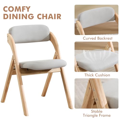 YUUIJOAA 2-Pack Folding Chairs with Cushion Linen Padded Foldable Chairs Raw Wood Folding Dining Chairs for Dining Rooms Kitchen Parties Offices Indoor Outdoor Light Grey YUUIJOAA