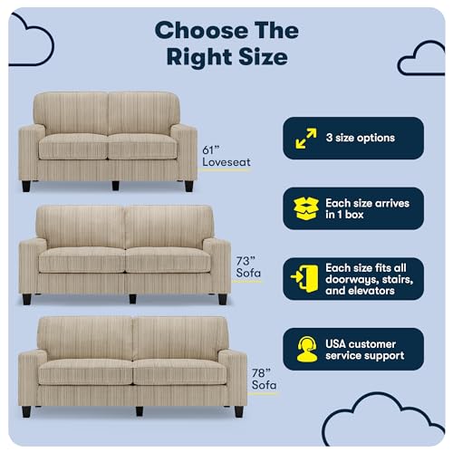 Serta Palisades 61" Track Arm Sofa, Easy Care Polyester, Soft Pillow Back, Pocket Coil Seat Cushions, Removable Covers, Loveseat or Couch for Small Spaces, Living Rooms or Bedrooms, Beige Serta