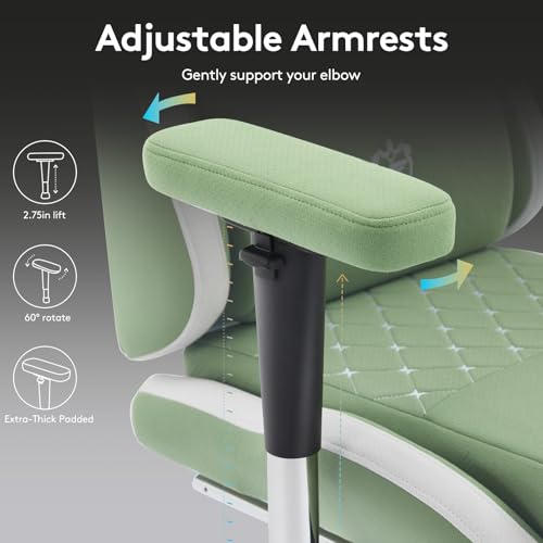 Morkprism Gaming Chair Breathable Fabric,Computer Office Chair with Footrest,Massage Lumbar Support and Gel Pad,Ergonomic Reclining Gamer Chair with Adjustable Armrests and Spring Cushion Green Morkprism