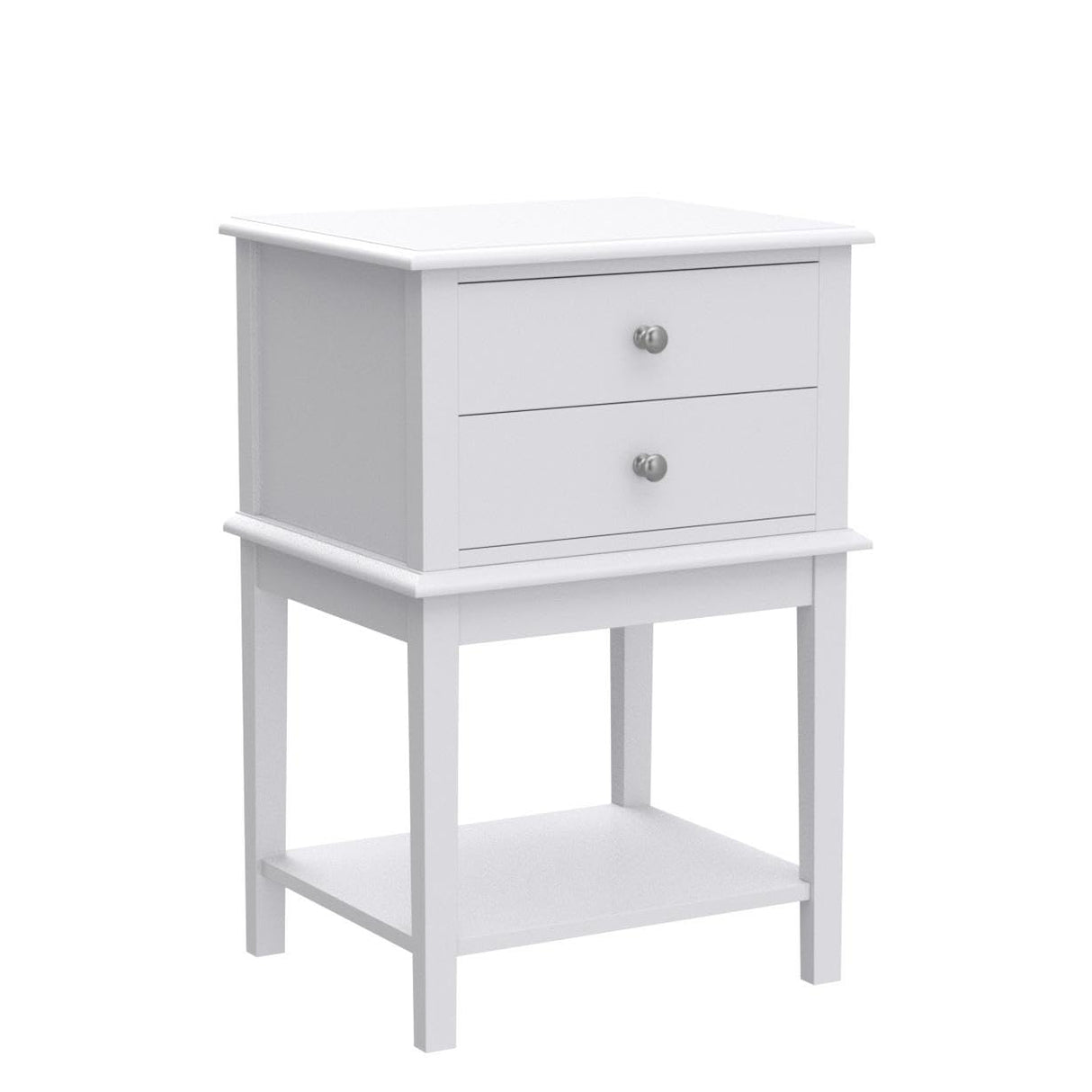 conifferism White Nightstand 2 Drawers and Storage Shelf, 28" High Bedroom Night Stand, Contemporary Modern Bed Side Table, Living Room Country Cottage 19" Wide End Table Metal Sliders conifferism