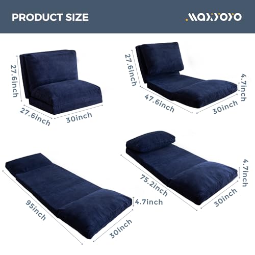 MAXYOYO Folding Sofa Bed, Extra Thick and Long Floor Sofa Convertible Sleeper Chair with Washable Cover, Floor Couch Lounge Bean Bag Bed for Living Room, Navy, 30x95 Inch MAXYOYO