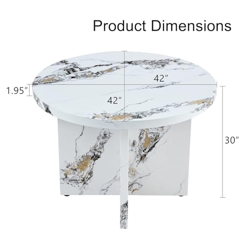 Merax Round Dining Table for 4-6, 42 Inch Modern Kitchen Small Dinner MDF for Cafe Restaurant Wine Bar Home Office Conference, White Merax