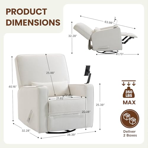 360° Swivel Rocker Recliner Chair with Adjustable Footrest, Rocking Chair Nursery with Phone Stand & Cup Holder,Manual Nursing Chair Glider Recliner Armchair for Adults, Living Room (Beige)