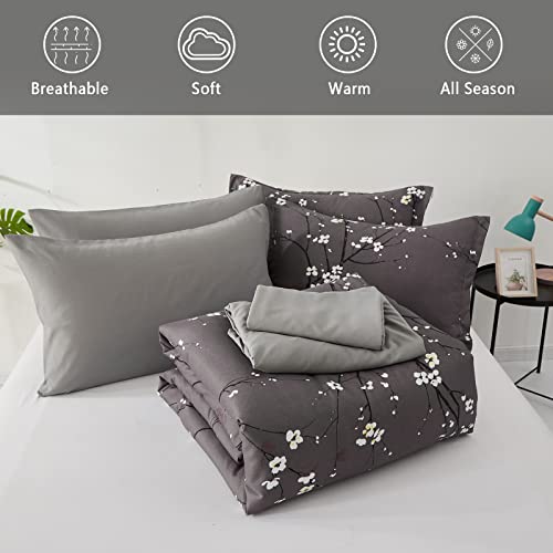 WONGS BEDDING 7 Pieces Comforter Set Full, Floral Bed in a Bag Comforter Reversible Flower Plum Bedding Set Full Size(1 Comforter,2 Pillowcase,2 Pillow Shames,1 Flat Sheet,1 Fitted Sheet) WONGS BEDDING