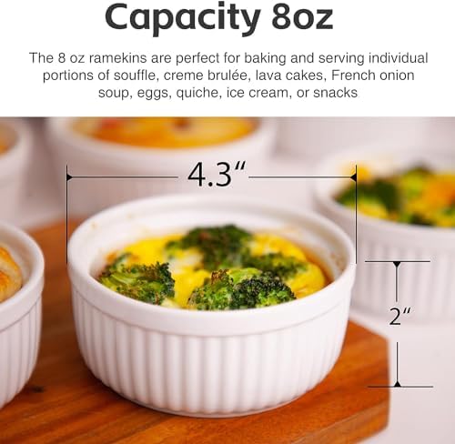 Nuwave Ceramic Ramekins 8 oz, Set of 6, Elegant Classic Style for Baking Souffles, Creme Brulées, Custards, Puddings, 4.3” Wide & 2” Tall, Microwave, Oven & Dishwasher-Safe, Ivory White (6) Nuwave