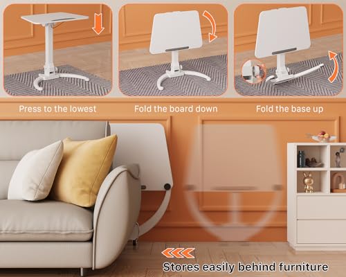 JOY worker Foldable Mobile Standing Desk, Height Adjustable Sit Stand Desk, 90° Tiltable Rolling Laptop Table, Portable Workstation with Wheels Non-Slip Mat for Home Office, Holds Up to 22lbs, White JOY worker