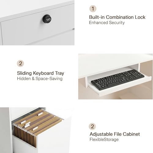 ZIMASYA 86.6" Modern Front Desk Reception Counter,Commercial Reception Room Tables with Built-in Outlets,Combination Lock Drawers, LED Lights for Office Beauty Salon Retail Store,White