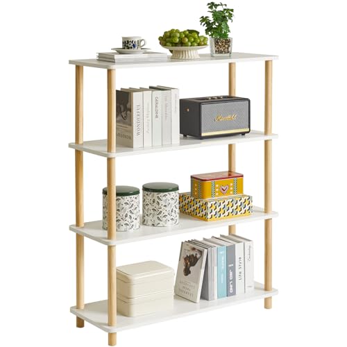 IBUYKE Modern 4-Tier White Wooden Open Bookcase - Versatile Storage & Display Unit for Home and Office IBUYKE