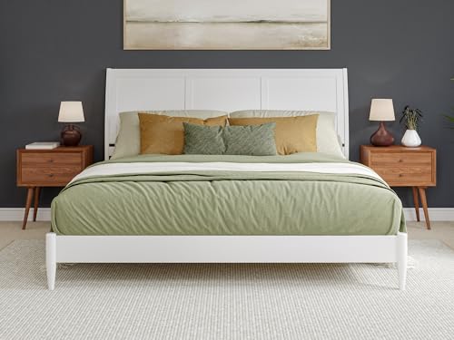 Valencia King Solid Wood Low Profile Sleigh Bed with Charging Station - White AFI