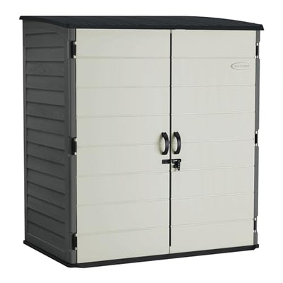 Suncast Extra-Large Vertical Storage Shed for Yard Storage, All-Weather Outdoor Storage Shed with 2 Lockable Doors, 70.5" W x 44.25" D x 77.5" H, Peppercorn
