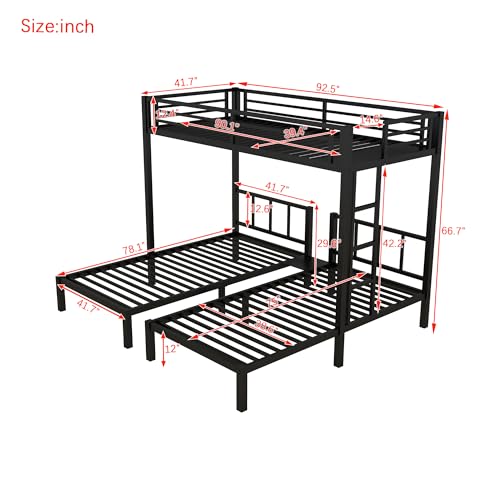 Bellemave Twin Over Twin Over Twin Triple Bunk Bed for Kids, Three Bed Bunk Beds for Kids with Guardrails, Ladder & Storage Three Bed Bunk Bed Converts to 3 Separate Twin Beds No Box Spring Needed Bellemave