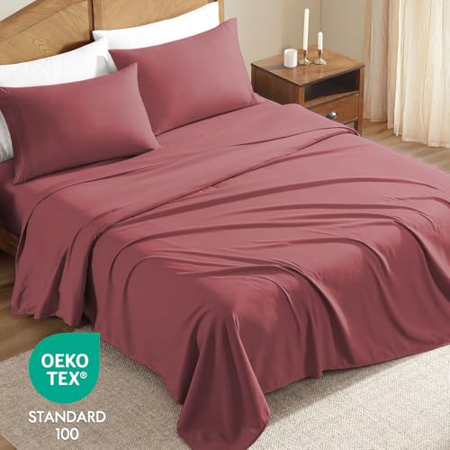 ClevaHome Sheet Set Queen Size, 4-Piece Bedding, Lightweight & Super Soft Easy Care Microfiber– Shrinkage & Fade Resistant Bedding Set with 14'' Deep Pockets (Dusty Rose) Cleva