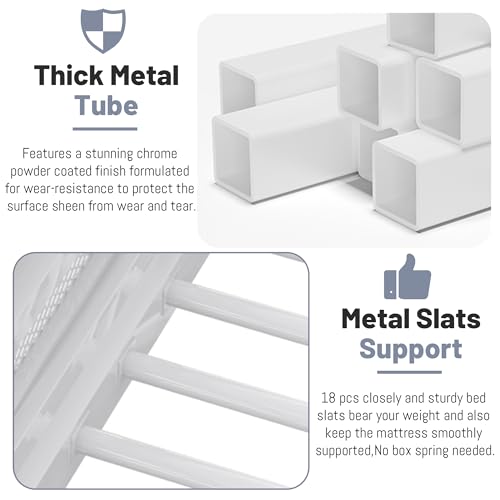 MoproBeti Queen Loft Bed with Desk and Stairs, Metal Lofts Bed Queen Size with Upper Storage Shelf, Gaming LoftBed with LED, Charging Station and Wardrobe for Teens, Adults,White MoproBeti