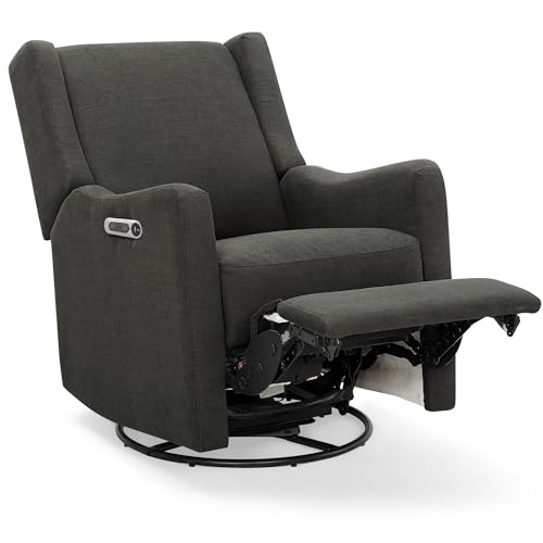 Delta Children Mercer Electronic Power Recliner and Swivel Glider with USB Port in LiveSmart Performance Fabric - Water Repellent & Stain Resistant, Dark Grey