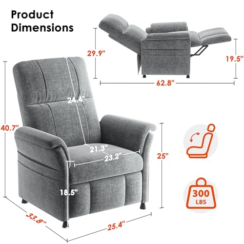 AMADA HOMEFURNISHING Power Recliner Chair for Adults, Adjustable Modern Chenille Reclining Chair with Side Pockets, Remote, Footrest, Thick Seat Cushion for Home Theater, Living Room, Bedroom & RV