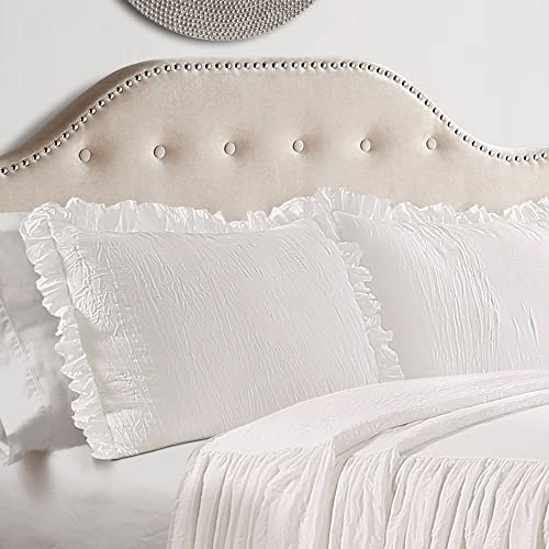Lush Decor Ruffle Skirt Bedspread Set - 2-Piece Luxurious Farmhouse Bedding - Elegant Ruffle Detail - Timeless Style - Soft Lightweight Sheets - Twin, White Lush Decor