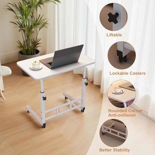 MilleLoom Small Standing Desk with Wheels, Portable Standing Desk Adjustable Height, Small Computer Desk Rolling Desks, Portable Laptop Standing Table for Home Office Study Bedroom White MilleLoom