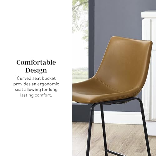 Walker Edison Douglas Urban Industrial Faux Leather Armless Counter Chairs, Set of 2, Whiskey Brown Walker Edison