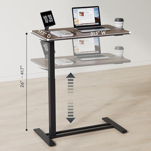 FLEXISPOT Medical Adjustable Overbed Bedside Table with Wheels Pneumatic Mobile Standing Desk Laptop Desk Rolling Computer Cart Movable Table Hospital Home Use(31.5" W x 17.7" D, Mahogany Large) FLEXISPOT