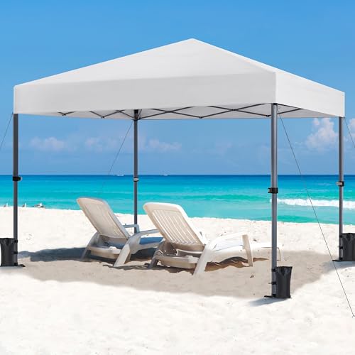 Yaheetech 10x10 1-Person Setup Pop Up Canopy Tent, Instant Portable Commercial Canopy Tent, Outdoor Gazebo with 1-Button Push, Wheeled Bag & 4 Sandbags for Home, Party & Outdoor, Silver-Coated White Yaheetech