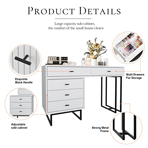 UEV Large Vanity Desk with Drawers,Makeup Vanity Set with Movable 3-Drawer Chest,Modern Makeup Vanity Dressing Table(White) UEV