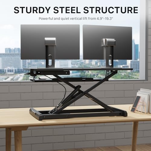 JOY worker Standing Desk Converter, 32" Wide Height Adjustable Sit Stand Up Desk Riser with Keyboard Tray, Desktop Workstation Riser for Home Office Computer Laptop, Particle Board, Black JOY worker
