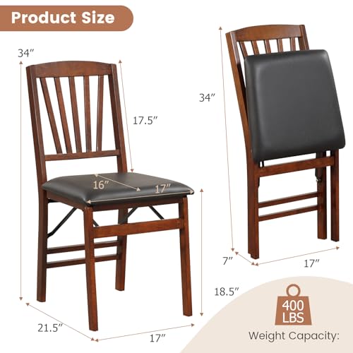 Giantex Folding Dining Chairs Set of 2, Foldable Wood Kitchen Chairs with Padded Seat, Solid Wood Frame, Max Load 400 Lbs, No Assembly Easy to Store Wooden Dining Chairs for Apartment, Small Space Giantex
