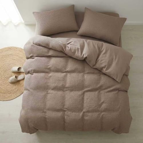 DCSKY Cotton Duvet Cover King,100% Cotton Waffle Weave Brown Duvet Covers King Size,Luxury Textured & Breathable 3pcs with 2 Pillow Shams for All Season 104x90 Inches DCSKY