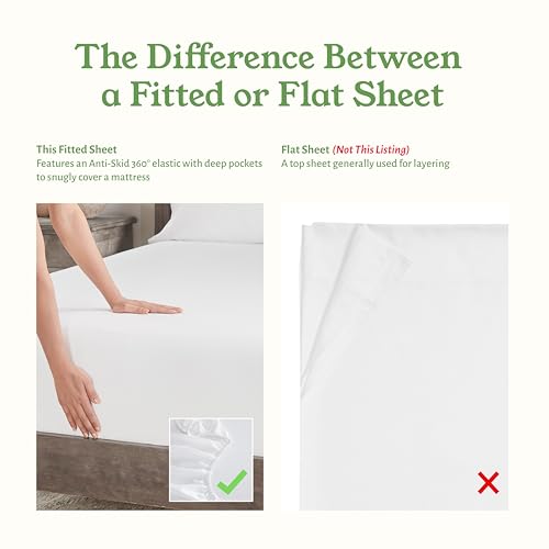 California Design Den 100% Organic Cotton Fitted Sheet Queen Size Only - Percale Queen Deep Pocket Fitted Sheet, Lightweight, Snug-Fit, Crisp, Durable - White California Design Den