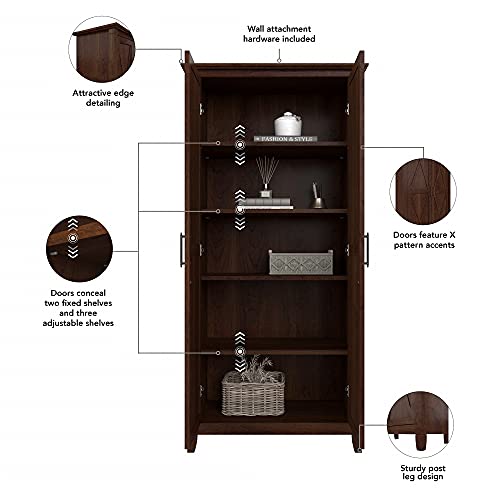 Bush Furniture Key West Tall Storage Cabinet with Doors in Bing Cherry Accent Chest for Home Office, Living Room, Entryway, Kitchen Pantry and More Bush Business Furniture