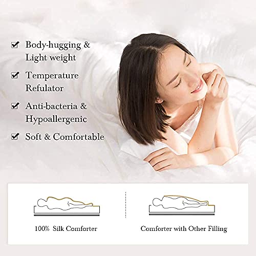 Mommesilk Silk Comforter/Duvet/Quilt, 100% Natural Silk Bedding Blanket, Cool for Summer, Machine Washable White, Full 76x87 Inch Mommesilk