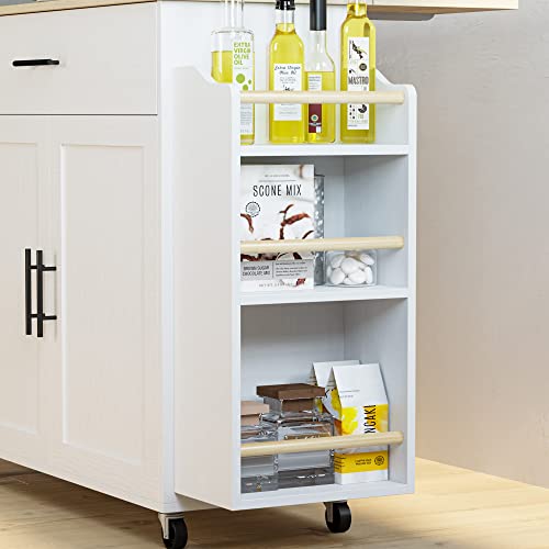 Rolling Kitchen Island with Drop Leaf and Storage by IRONCK, White IRONCK